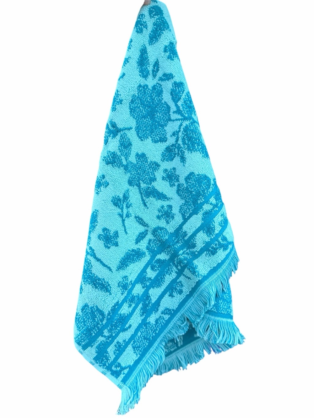The Pioneer Woman Evie Teal Print Turquoise Floral Fringe Hand Towel Bathroom